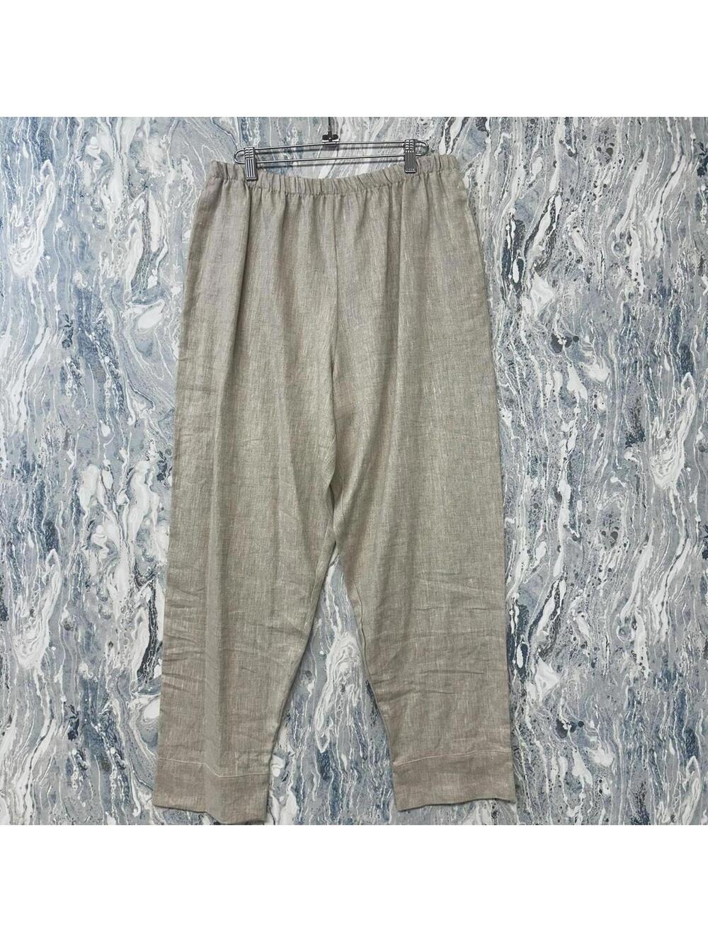 Boho Indie Minimalist Oatmeal Linen Trousers (2)
